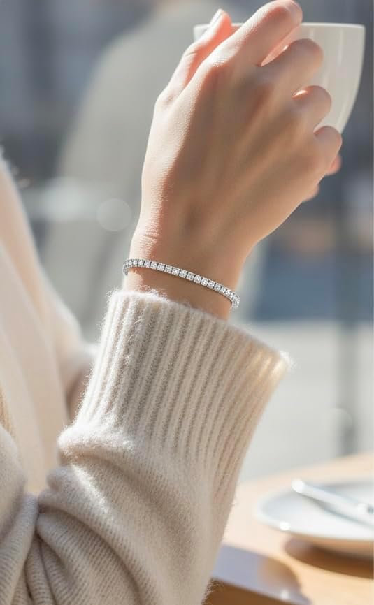 Pulsera de tenis de plata de ley con diamantes de moissanita, plata 925, certificada auténtica, hipoalergénica, 10,1 unidades