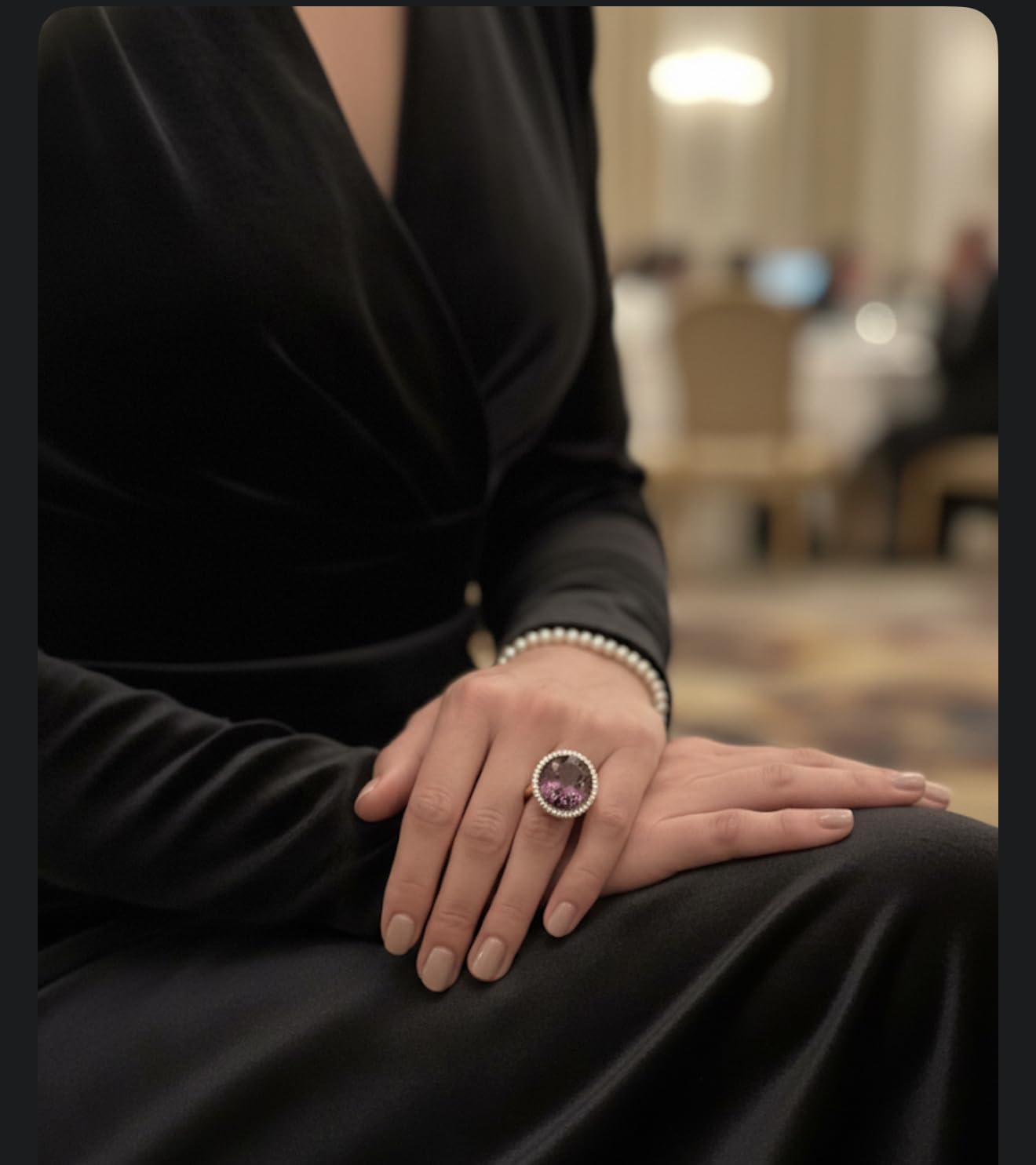 Oval Purple Gemstone Ring with Diamond Halo, Gold-plated Band, Statement Cocktail Ring