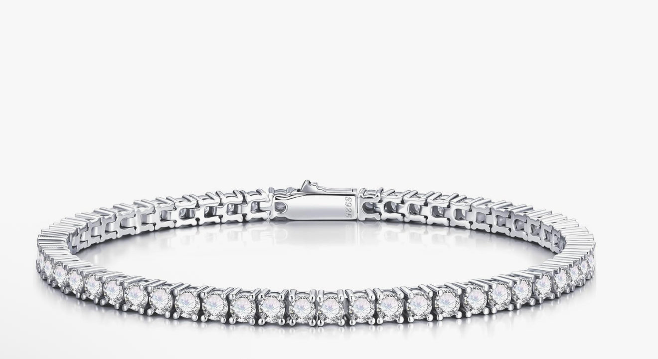 Christmas Gift for Him / Her – Unisex Moissanite Diamond Bracelet 925 Sterling Silver, Lab Certificate Included