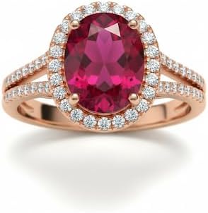 Rose Gold Oval Ruby Ring with Diamond Halo, Split Shank Design, Certified Gemstone