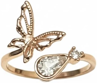 Gold tone and Crystal Butterfly Ring, Rose Gold, Jewelry