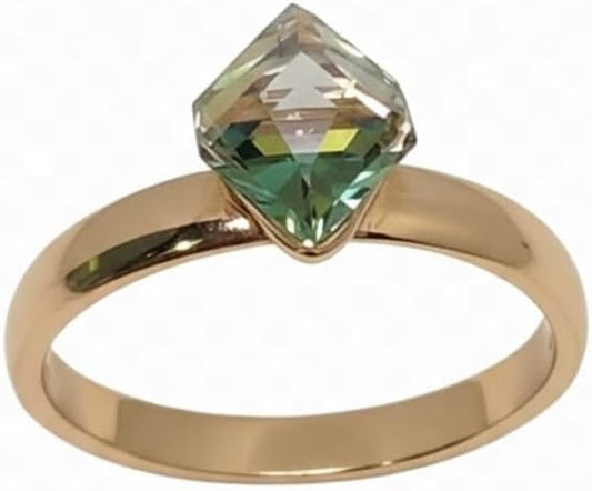 Gold Ring with Rainbow Mystic Topaz, Cushion Cut Stone, Solitaire Style