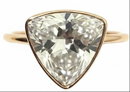 Rose Gold Ring with Trillion Cut Clear Crystal Stone, Bezel Setting