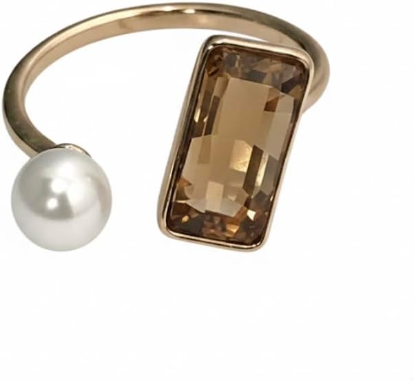 Pearl and Citrine Gemstone Ring, Gold Tone Setting, Rectangular Stone, 2 Piece