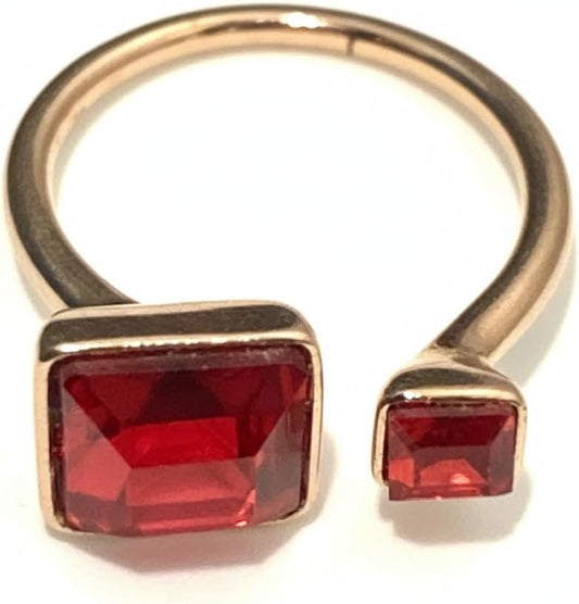 Rose Gold Nose Ring with Red Cubic Zirconia Stones, Open Hoop Style, Body Piercing Jewelry