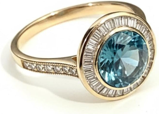 Gold plated Ring with Blue Swarowski Gem Stones, fun whimsical design