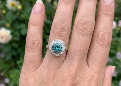 Gold plated Ring with Blue Swarowski Gem Stones, fun whimsical design