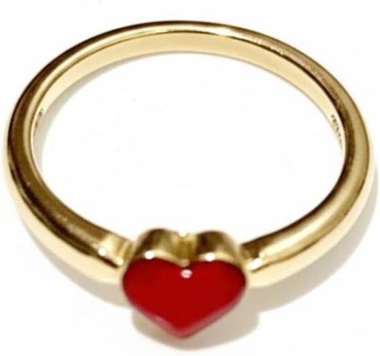 Gold Ring with Red Heart Accent, Minimalist Design, Delicate Band