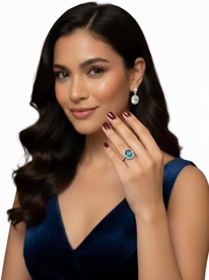 Gold plated Ring with Blue Swarowski Gem Stones, fun whimsical design