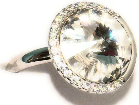 Oval Gemstone Ring with Diamond Halo and Gold-plated Band