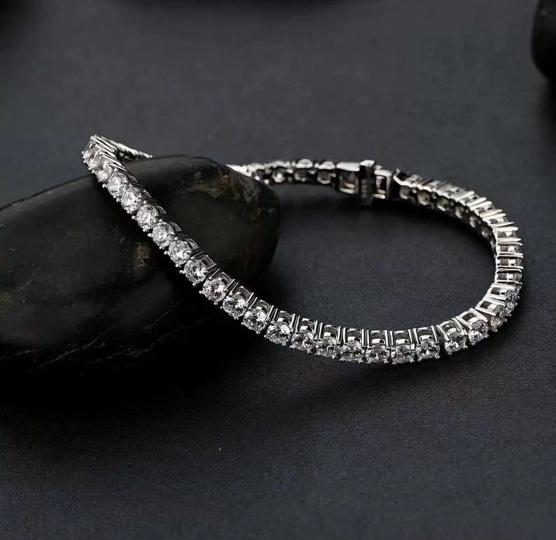 Christmas Gift for Him / Her – Unisex Moissanite Diamond  Bracelet 925 Sterling Silver, Lab Certificate Included